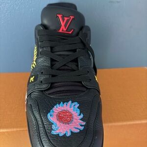 Louis Vuitton Black Leather Sneaker with Red LV Logo and Multicolor Sun Motif